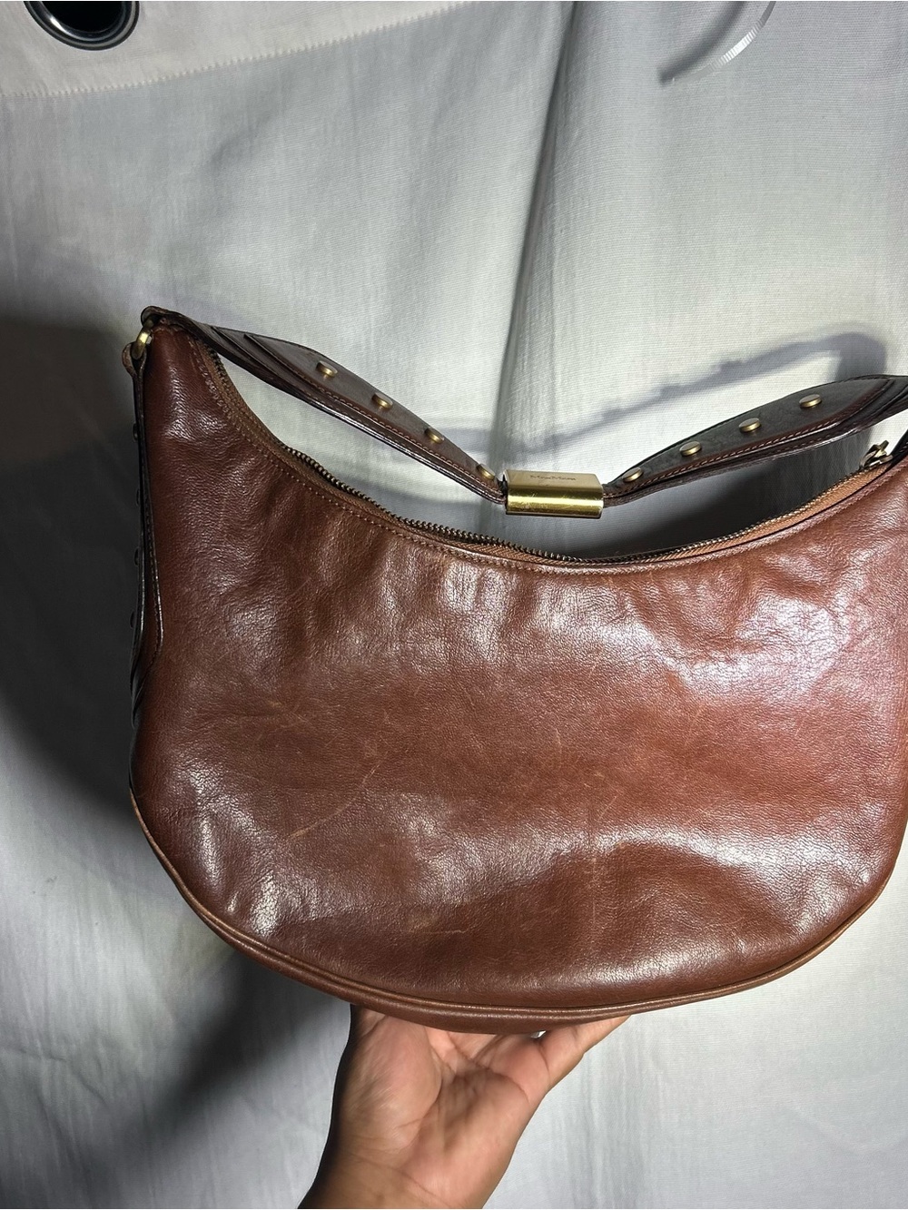 MaxMara Brown Leather Crescent Shoulder Bag